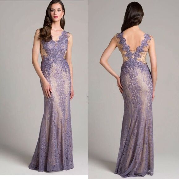 Lara Design Women's 33231 Scalloped V-neck Sheath Dress Dusty Purple Size 4 - Picture 1 of 5